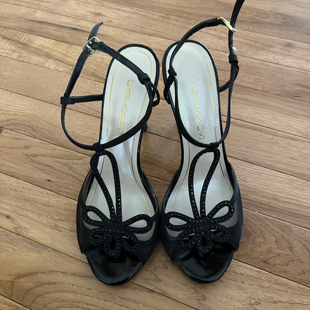 Black Lace Caparro Heels LIKE NEW